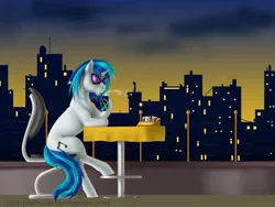 Size: 1025x769 | Tagged: artist:just-plain-cat, city, derpibooru import, safe, solo, vinyl scratch