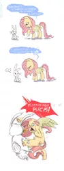 Size: 672x1785 | Tagged: semi-grimdark, artist:kyun-kun, derpibooru import, angel bunny, fluttershy, pegasus, pony, rabbit, abuse, animal, animal abuse, comic, female, kick, mare, vomit