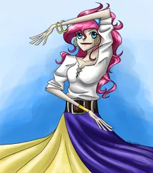 Size: 2511x2842 | Tagged: safe, artist:tao-mell, derpibooru import, pinkie pie, human, bracelet, clothes, high res, humanized, jewelry, long skirt, romani, skinny, skirt, solo