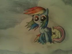 Size: 640x480 | Tagged: artist needed, cloud, cloudy, derpibooru import, duo, fluttershy, night, rainbow dash, safe, source needed, traditional art