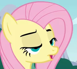 Size: 801x717 | Tagged: safe, derpibooru import, screencap, fluttershy, pony, bust, cropped, derp, female, lidded eyes, mare, open mouth, solo, three quarter view