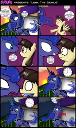 Size: 1717x2873 | Tagged: safe, artist:zsparkonequus, derpibooru import, princess luna, wild fire, alicorn, pegasus, pony, comic, dialogue, female, forever, genius, mare, nose wrinkle, sibsy, speech bubble