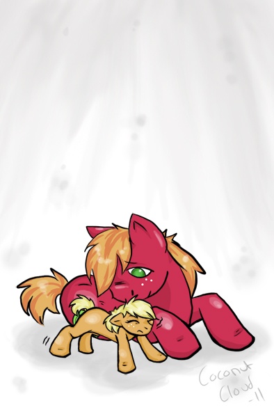 Size: 394x592 | Tagged: safe, artist:veritasket, derpibooru import, applejack, big macintosh, earth pony, pony, colt, foal, male, stallion