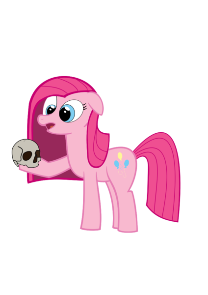 Size: 744x1052 | Tagged: safe, artist:painter, derpibooru import, pinkie pie, earth pony, pony, .svg available, derp, female, hoof hold, mare, open mouth, pinkamena diane pie, simple background, skull, svg, vector, white background