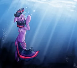 Size: 1592x1417 | Tagged: semi-grimdark, artist:sugaryoshi, derpibooru import, twilight sparkle, pony, unicorn, bubble, drowning, female, imminent death, mare, solo, underwater, unicorn twilight