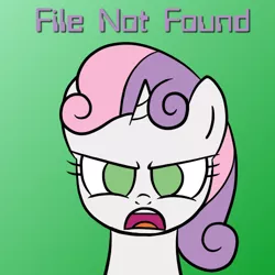 Size: 500x500 | Tagged: safe, derpibooru import, sweetie belle, pony, robot, unicorn, bust, female, filly, foal, hooves, horn, looking at you, open mouth, portrait, solo, sweetie bot, teeth, text