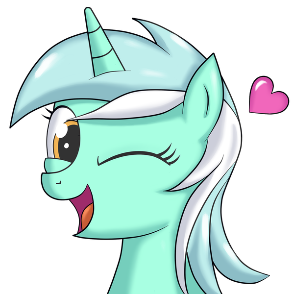 Size: 1200x1200 | Tagged: safe, artist:kamikazexyz, derpibooru import, lyra heartstrings, pony, unicorn, bust, cute, heart, looking at you, lyrabetes, one eye closed, portrait, simple background, smiling, solo, white background, wink