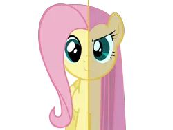 Size: 4800x3600 | Tagged: safe, artist:blingingjak, derpibooru import, fluttershy, pegasus, pony, duality, evil fluttershy, female, folded wings, full face view, looking at you, mare, simple background, solo, split screen, standing, transparent background, wings