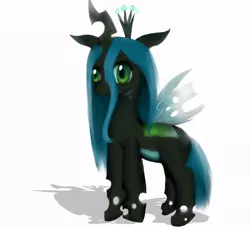 Size: 850x780 | Tagged: safe, artist:pipomanager-mimmi, derpibooru import, queen chrysalis, changeling, changeling queen, nymph, cute, cutealis, derp, female, image, jpeg, shadow, simple background, solo, standing, white background, younger
