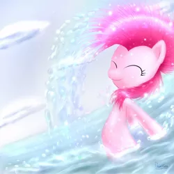 Size: 1000x1000 | Tagged: artist:rayhiros, derpibooru import, eyes closed, pinkie pie, safe, solo, water