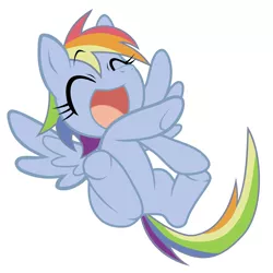 Size: 2200x2200 | Tagged: safe, artist:akira bano, derpibooru import, rainbow dash, pegasus, pony, eyes closed, high res, laughing, simple background, solo, white background