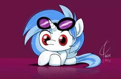 Size: 1710x1118 | Tagged: artist:valcron, derpibooru import, determined, reaction image, red eyes, safe, vinyl scratch