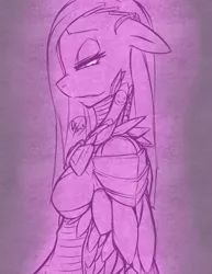 Size: 772x1000 | Tagged: anthro, armor, artist:florecentmoo, badass, derpibooru import, monochrome, pinkamena diane pie, pinkie pie, safe