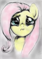 Size: 750x1064 | Tagged: artist:carlotta-guidicelli, bust, colored, crying, dead source, derpibooru import, fluttershy, frown, looking at you, portrait, pouting, sad, safe, solo, source needed, useless source url