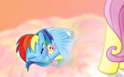 Size: 1680x1050 | Tagged: artist:noctrl, cloud, cloudy, derpibooru import, doll, fluttershy, plushie, rainbow dash, safe