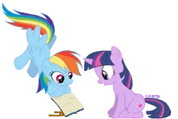 Size: 923x622 | Tagged: safe, artist:chibi95, derpibooru import, rainbow dash, twilight sparkle, book, female, lesbian, reading, shipping, simple background, transparent background, twidash