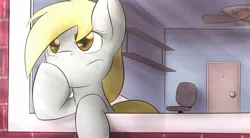 Size: 1960x1080 | Tagged: safe, artist:dshou, derpibooru import, derpy hooves, pegasus, pony, crepuscular rays, female, hoof on chin, mare, solo, window