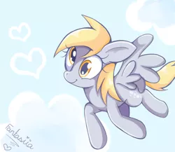 Size: 700x608 | Tagged: safe, artist:ipun, derpibooru import, derpy hooves, pegasus, pony, cloud, cloudy, female, flying, heart, mare, solo