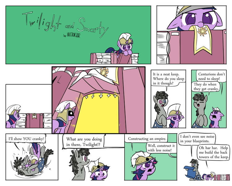 Size: 2000x1600 | Tagged: artist:valcron, book fort, calvin and hobbes, derpibooru import, filly, offscreen character, safe, smarty pants, twilight and smarty, twilight sparkle