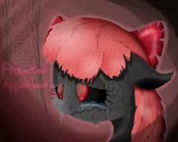 Size: 1280x1024 | Tagged: apple bloom, artist:extradan, artist:extrart, bad end, crying, derpibooru import, grimdark, red eyes, solo, story of the blanks, undead, zombie