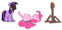 Size: 5216x2518 | Tagged: safe, artist:replaymasteroftime, derpibooru import, pinkie pie, twilight sparkle, catapult, chocolate