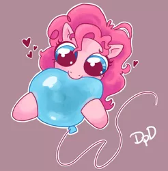 Size: 1170x1190 | Tagged: artist:decopinkdingo, balloon, chewing, cute, derpibooru import, eating, heart, hnnng, nom, pinkie pie, safe, this will end in tears, this will not end well