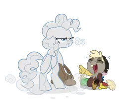 Size: 944x805 | Tagged: artist:anima-dos, baby discord, bipedal, derpibooru import, discord, flour, laughing, pinkie pie, safe, tears of laughter