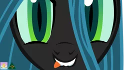 Size: 1280x720 | Tagged: safe, artist:yourfavoritesenpai, derpibooru import, queen chrysalis, changeling, changeling queen, biting, close-up, female, image, lip bite, looking at you, png, show accurate, signature, slit eyes, smiling, solo, tongue bite, tongue out