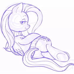 Size: 945x945 | Tagged: adorasexy, artist:megasweet, bedroom eyes, bottomless, clothes, cute, derpibooru import, female, flutterbutt, fluttershy, monochrome, partial nudity, plot, sexy, solo, solo female, suggestive, sweater, sweatershy