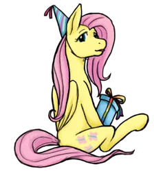 Size: 500x558 | Tagged: dead source, safe, artist:cartoonlion, derpibooru import, fluttershy, oc, oc:futashy, futa, futa fluttershy, hat, intersex, party hat, present