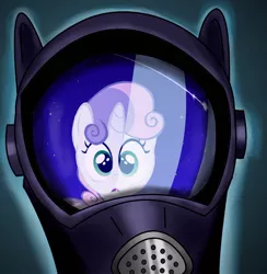 Size: 600x615 | Tagged: artist needed, derpibooru import, fanfic, fanfic art, fanfic cover, gas mask, mask, reflection, safe, solo, sweetie belle