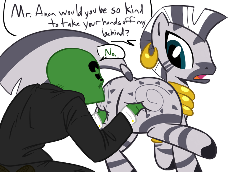 Size: 910x630 | Tagged: questionable, artist:tess, derpibooru import, zecora, oc, oc:anon, human, zebra, 2 handfuls of dat ass, butt grab, colored, female, grope, hand on butt, human male, human on pony action, human on zebra action, image, interspecies, male, molestation, plot, png, simple background, straight, white background, zecorass