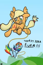 Size: 2000x3000 | Tagged: safe, artist:adamscage, derpibooru import, applejack, rainbow dash, pegasus, pony, unicorn, flapplejack, hatless, high res, missing accessory, race swap, unicorn rainbow dash