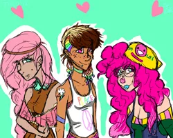 Size: 1280x1024 | Tagged: artist:tacocanon, choker, cleavage, clothes, derpibooru import, fashion, female, fluttershy, hippie, hipster, humanized, midriff, natural hair color, piercing, pinkie pie, rainbow dash, safe, tanktop