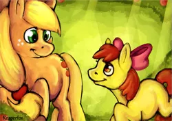 Size: 683x483 | Tagged: apple bloom, applejack, artist:reaperfox, derpibooru import, safe