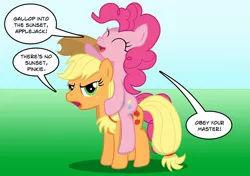 Size: 1920x1351 | Tagged: applejack, artist:bcrich40, derpibooru import, pinkie pie, ponies riding ponies, riding, safe