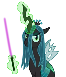 Size: 1350x1575 | Tagged: safe, artist:ericac78, derpibooru import, queen chrysalis, changeling, changeling queen, female, glowing horn, horn, image, lightsaber, looking at you, magic, png, simple background, slit eyes, smiling, smirk, solo, star wars, telekinesis, transparent background