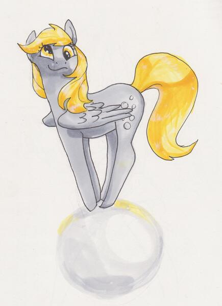 Size: 2136x2946 | Tagged: safe, artist:asterdog, derpibooru import, derpy hooves, pegasus, pony, bubble, female, high res, mare, solo, traditional art