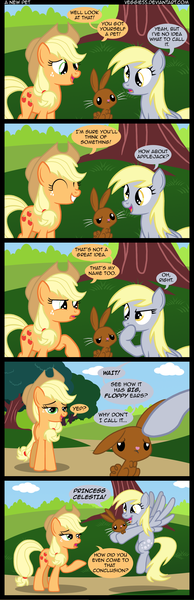 Size: 1500x4642 | Tagged: safe, artist:veggie55, derpibooru import, applejack, derpy hooves, pegasus, pony, rabbit, comic, female, mare