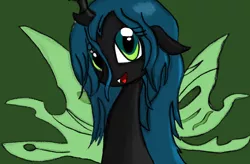 Size: 960x631 | Tagged: dead source, safe, artist:firo65, derpibooru import, queen chrysalis, changeling, changeling queen, bust, cute, cute little fangs, cutealis, fangs, female, floppy ears, green background, image, looking at you, open mouth, png, simple background, smiling, solo