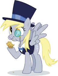 Size: 2433x3158 | Tagged: safe, artist:ininko, derpibooru import, derpy hooves, pegasus, pony, eating, female, hat, high res, mare, monocle and top hat, muffin, puffy cheeks, simple background, transparent background, vector