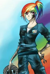 Size: 3300x4866 | Tagged: artist:tao-mell, derpibooru import, humanized, mechanic, rainbow dash, safe