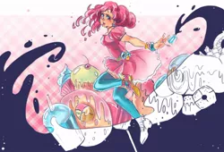 Size: 1000x681 | Tagged: artist:mallary, derpibooru import, food, humanized, ink, pinkie pie, safe, solo, surreal, sweets