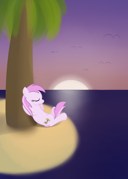 Size: 750x1050 | Tagged: applecore, artist:hip-indeed, derpibooru import, island, ocean, piña colada, safe, sunset