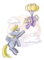 Size: 653x882 | Tagged: safe, artist:xkappax, derpibooru import, derpy hooves, dinky hooves, pegasus, pony, unicorn, balloon, cloud, cloudy, cute, derpabetes, dinkabetes, equestria's best daughter, equestria's best mother, female, filly, floating, flying, happy, mare, mother and child, mother and daughter