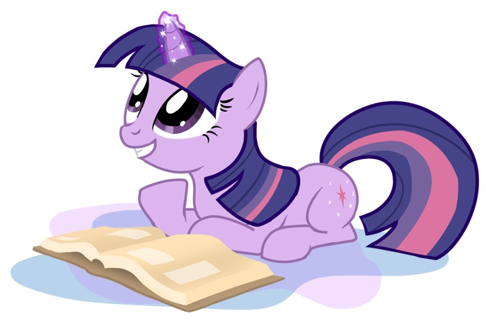 Size: 700x474 | Tagged: safe, artist:macflash2, derpibooru import, twilight sparkle, pony, unicorn, book, female, glowing horn, horn, mare, prone, smiling, solo, unicorn twilight