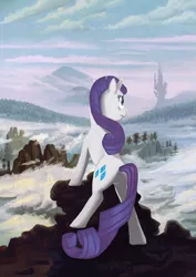 Size: 848x1200 | Tagged: safe, artist:spectralunicorn, derpibooru import, rarity, pony, unicorn, butt, canterlot, caspar david friedrich, classic art, female, fine art parody, mare, parody, plot, scenery, wanderer above the sea of fog