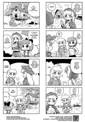 Size: 700x1000 | Tagged: 4koma, ambiguous facial structure, anthro, apple bloom, applejack, artist:shepherd0821, breasts, busty applejack, cleavage, comic, derpibooru import, derpy hooves, female, i just don't know what went wrong, monochrome, rainbow dash, safe