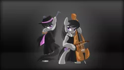 Size: 1920x1080 | Tagged: safe, artist:zedrin, derpibooru import, octavia melody, pony, bipedal, cello, clothes, dress, duality, gun, jewelry, musical instrument, necklace, necktie, pearl necklace, tommy gun, wallpaper