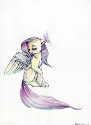 Size: 2538x3498 | Tagged: artist:busoni, butterfly, derpibooru import, fluttershy, high res, safe, solo, traditional art